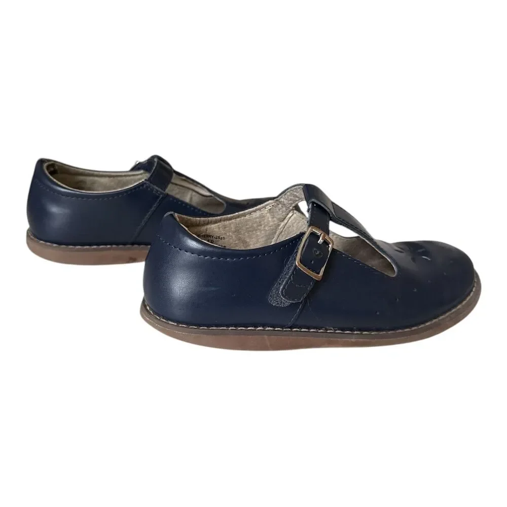 FOOTMATES Sherry Mary Jane Leather Shoes Size 1M or 1W Girls Navy Blue Wide Shoe